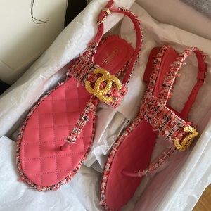 Chanel pink tweed sandals BNIB 38